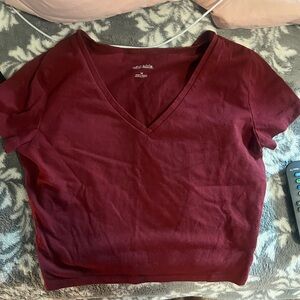 Burgundy, short sleeve crop top